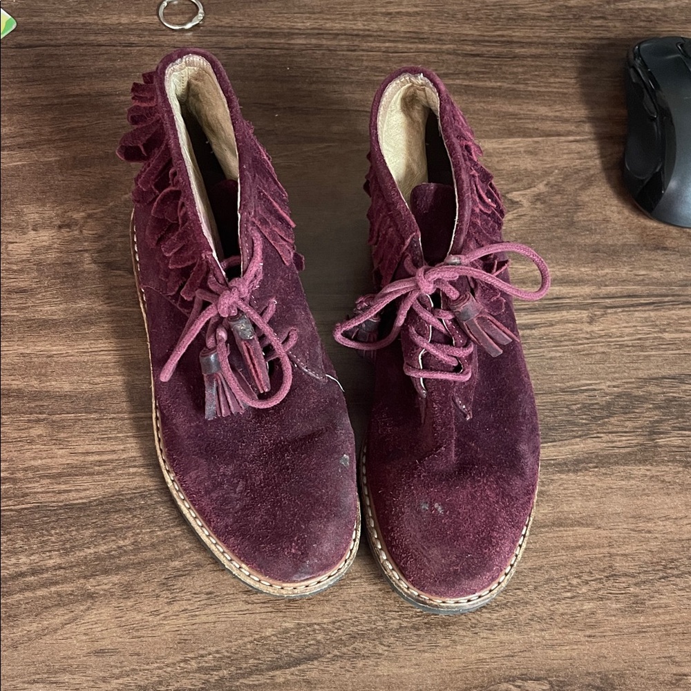 VENETTINI Girls Burgundy Suede Ankle Boots size 33 Eu or 1.5 US